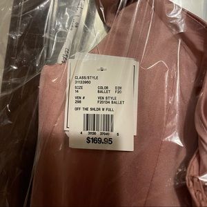 Off the shoulder Satin a line Bridesmaid Dress from David’s Bridal.